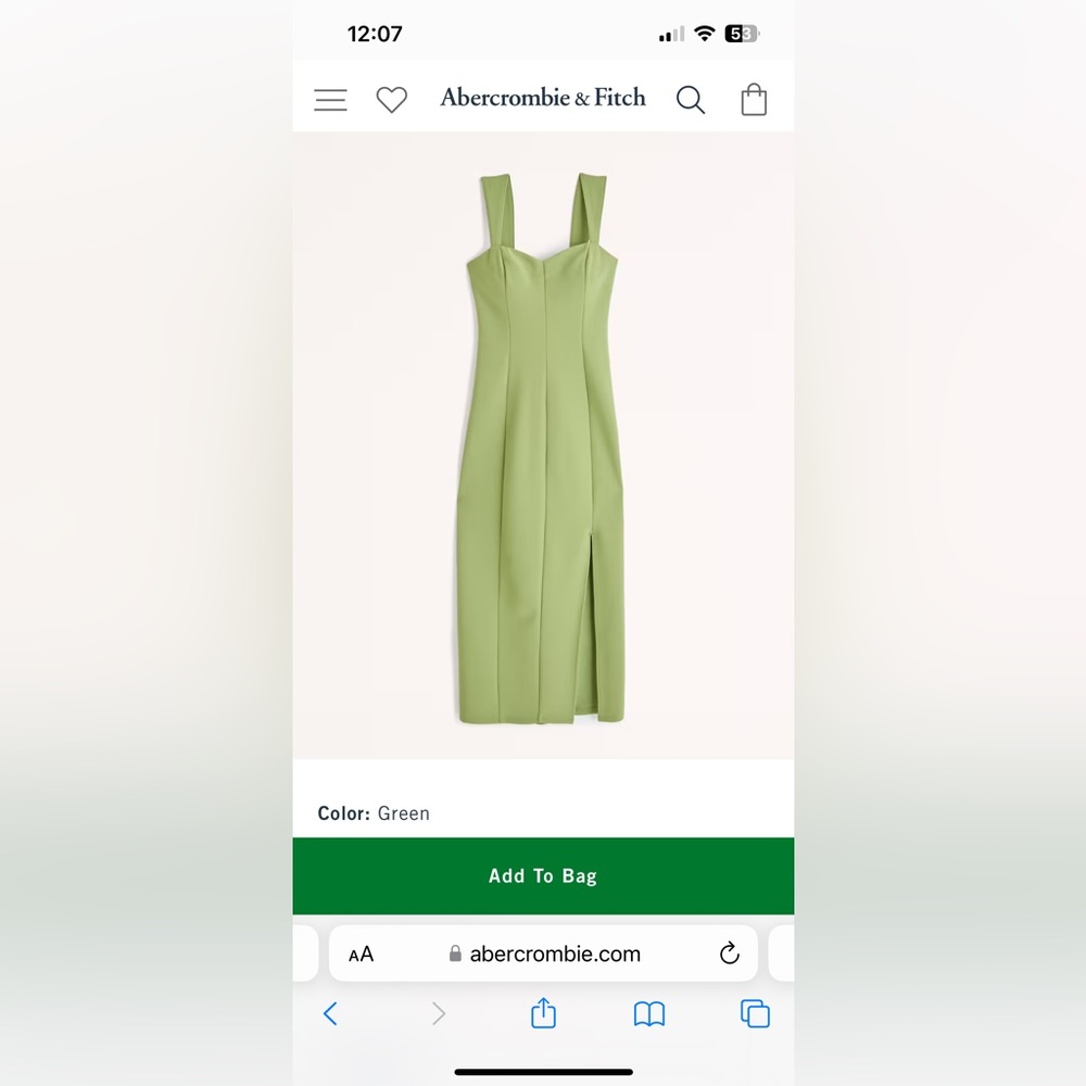 Wide Strap Corset Midi Dress in Green Abercrombie and Fitch